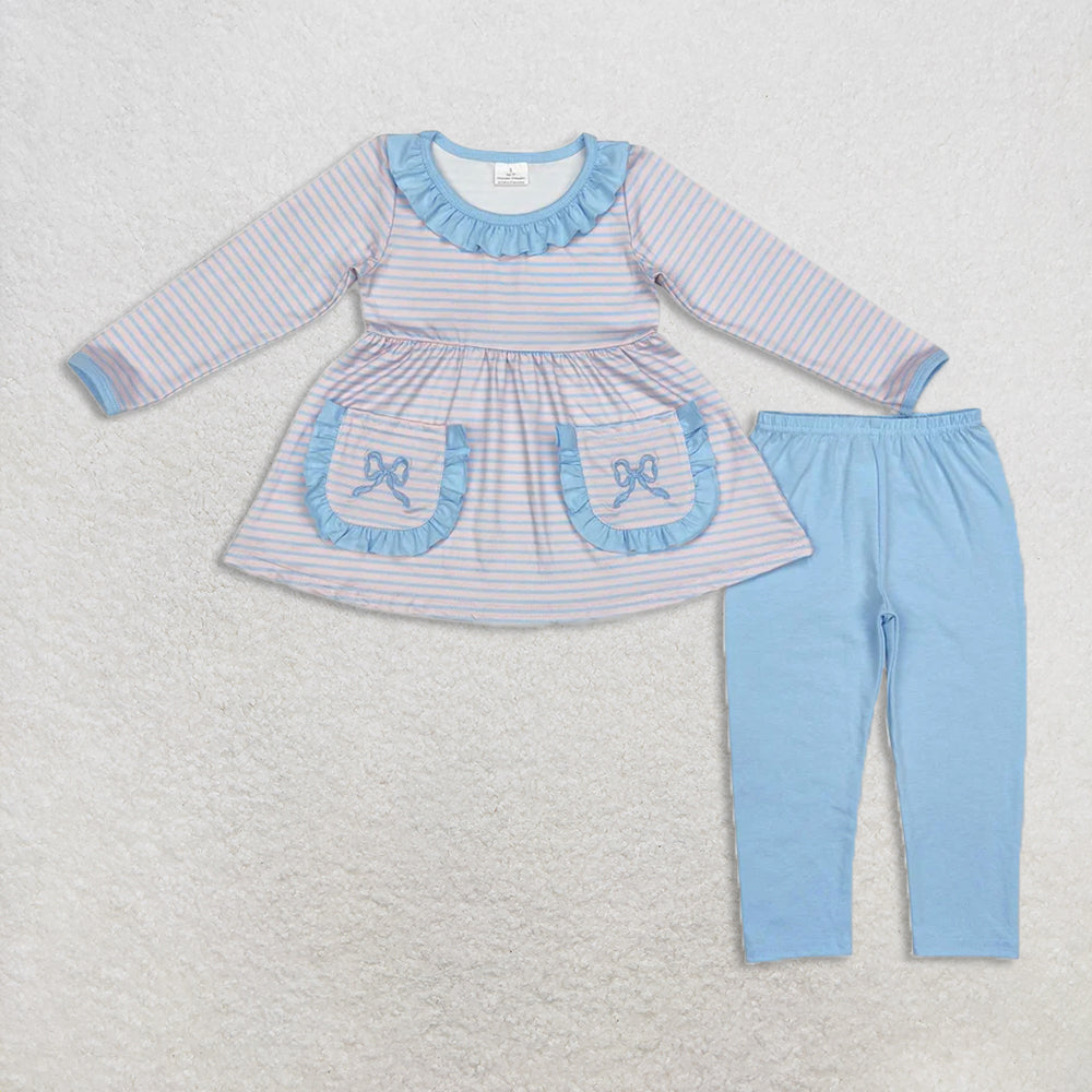 10.21 RTS Sibling Baby Girls Long Ruffle Sleeves Top Tunic Leggings Pant Clothes Sets