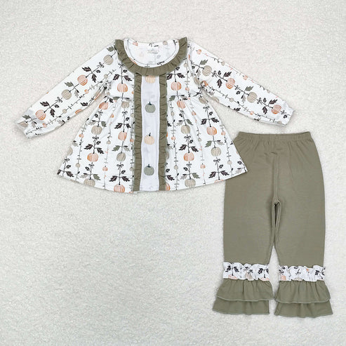 10.16 RTS Sibling Baby Girls Pumpkins Tunic Leggings Bell Bottom Pant Clothes Sets