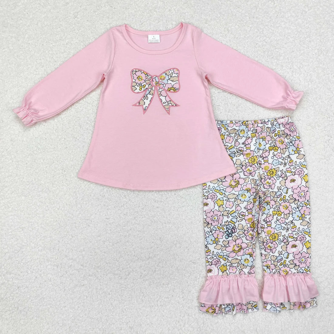 10.20 RTS Sibling Embroidery Floral Bows Baby Girls Ruffle Pants Clothes Footie Rompers