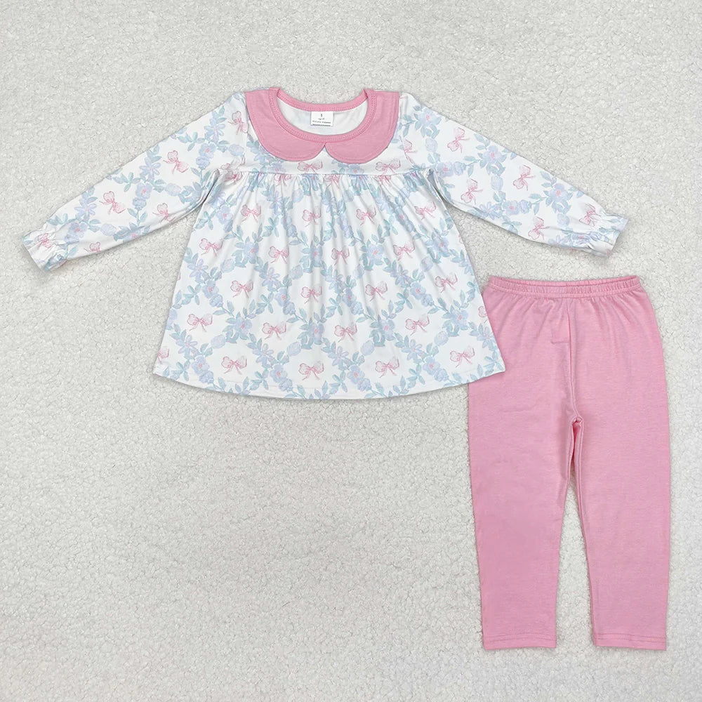 2.6 RTS Sibling Baby Girls Flowers Bows Dresses Clothes Sets
