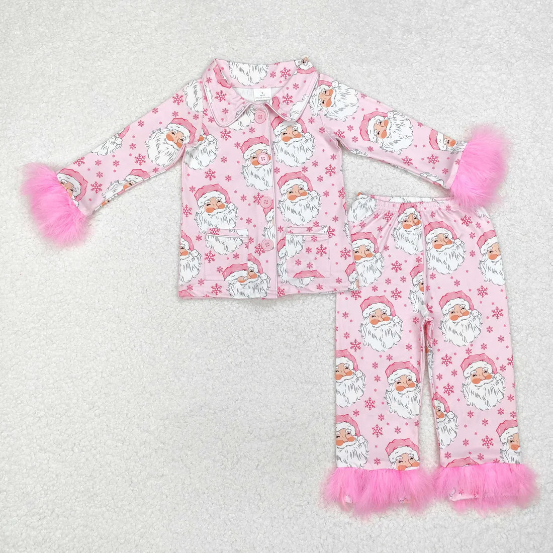 10.2 RTS Sibling Baby Girls Long Sleeves With Fur Santa Trees Plaid Buttons Top Pants Pajamas Sets