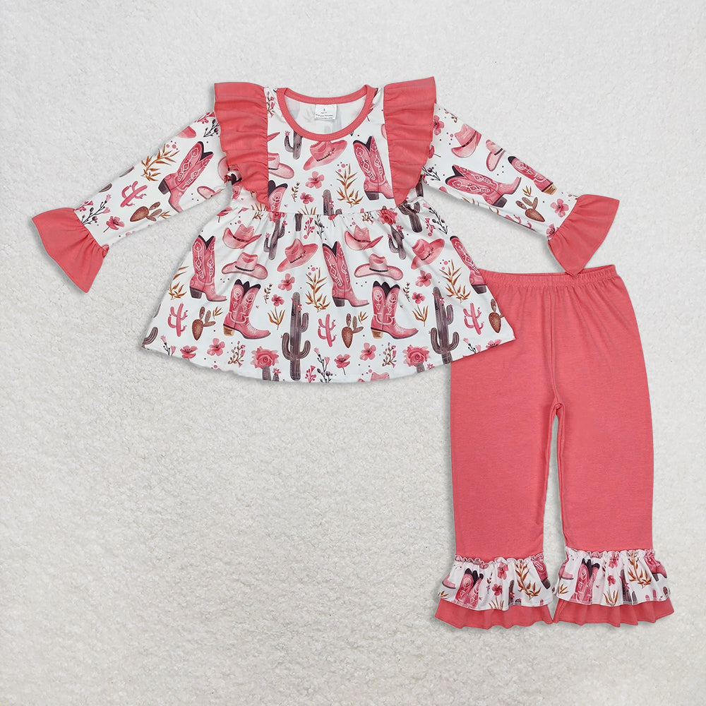 10.21 RTS Sibling Baby Girls Long Sleeves Colorful Floral Bows Plaid Tunic Ruffle Pants Sets