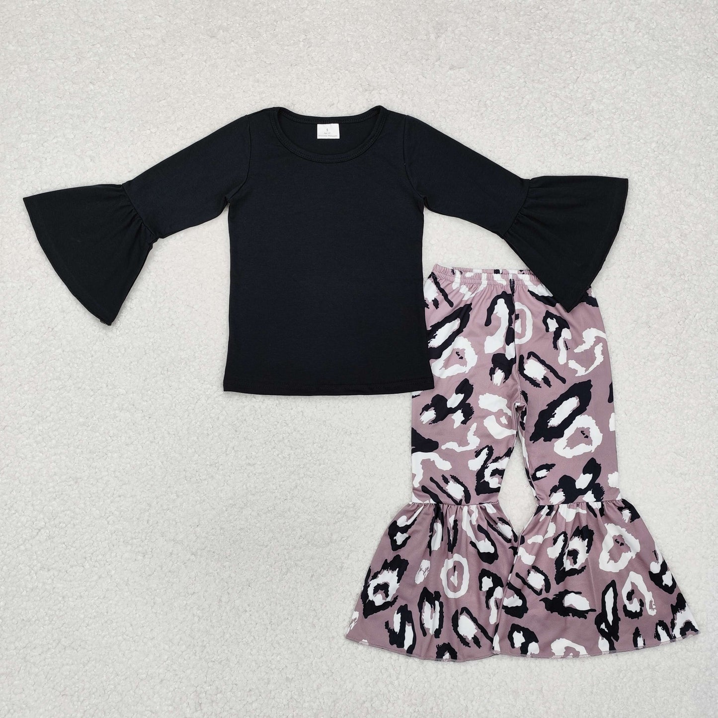 GLP1970 Baby Girls Black Tops Leopard Bell Pants Clothes Sets