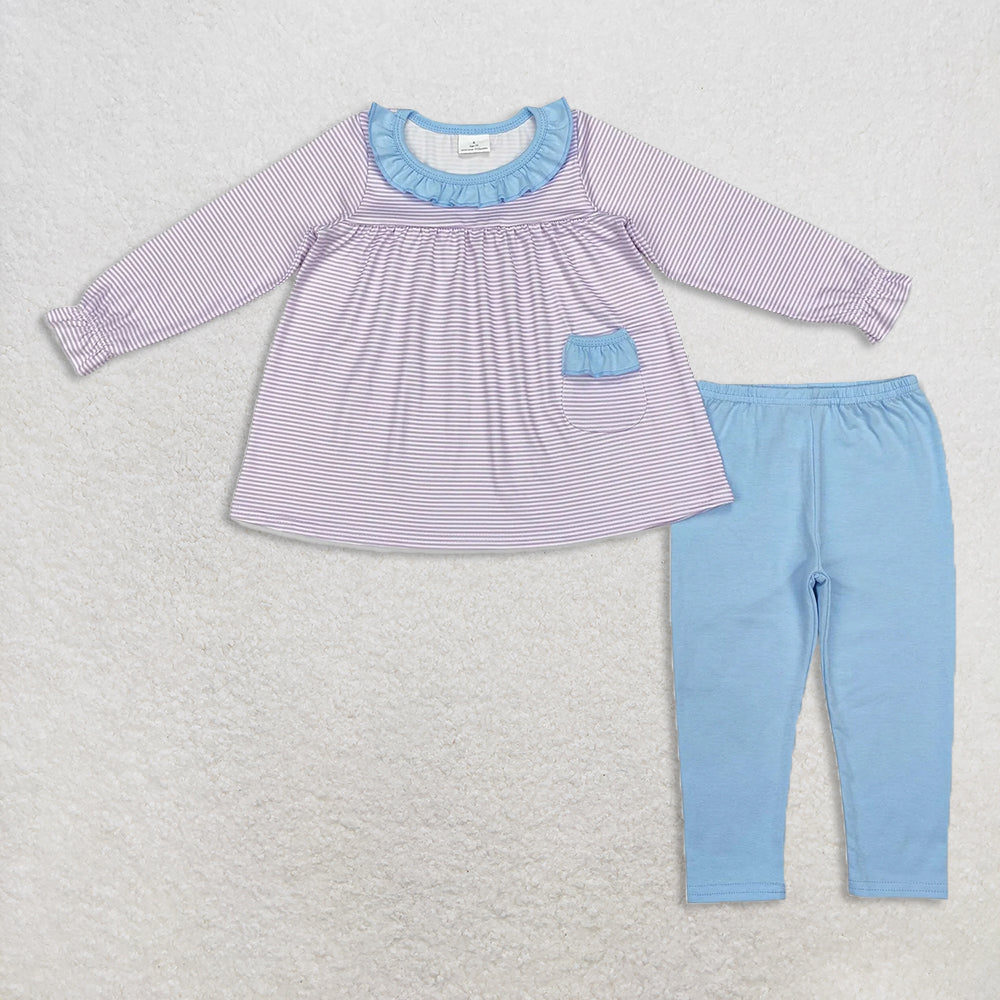 10.21 RTS Sibling Baby Girls Long Sleeves Colorful Floral Bows Plaid Tunic Ruffle Pants Sets