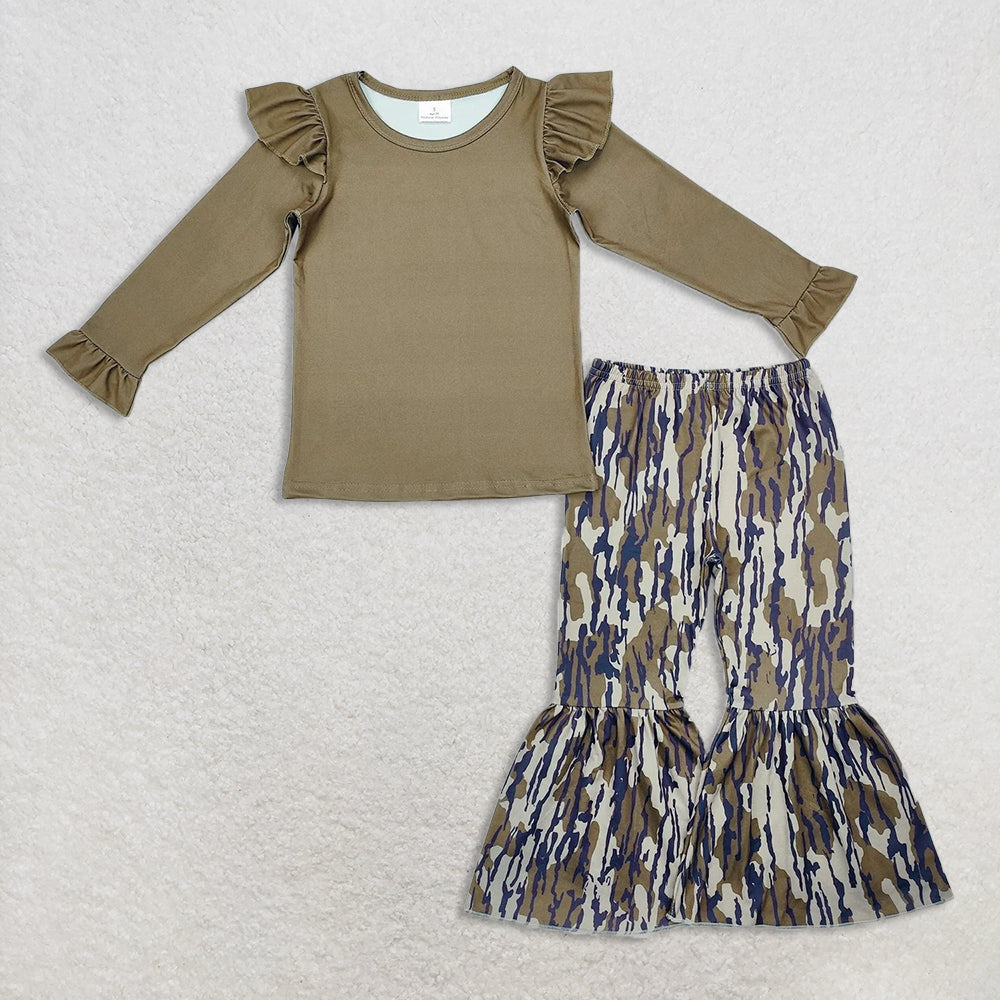 10.21 RTS Silbing Baby Girls Long Sleeve Top Bottomland Camo Bell Pants Clothes Sets