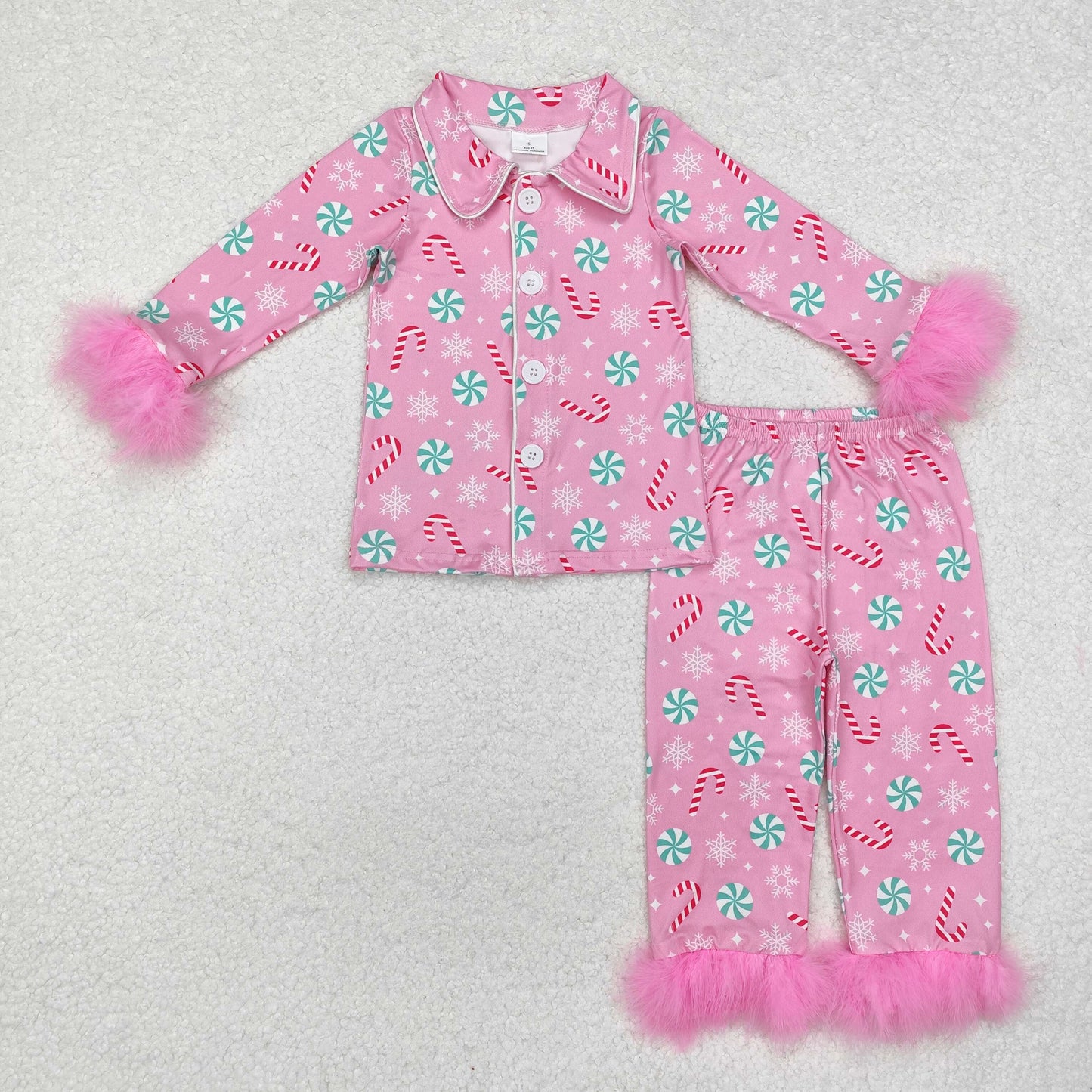 GLP2025 Baby Girls Christmas Balls Fur Tops Pants Pajamas Clothes Sets Preorder