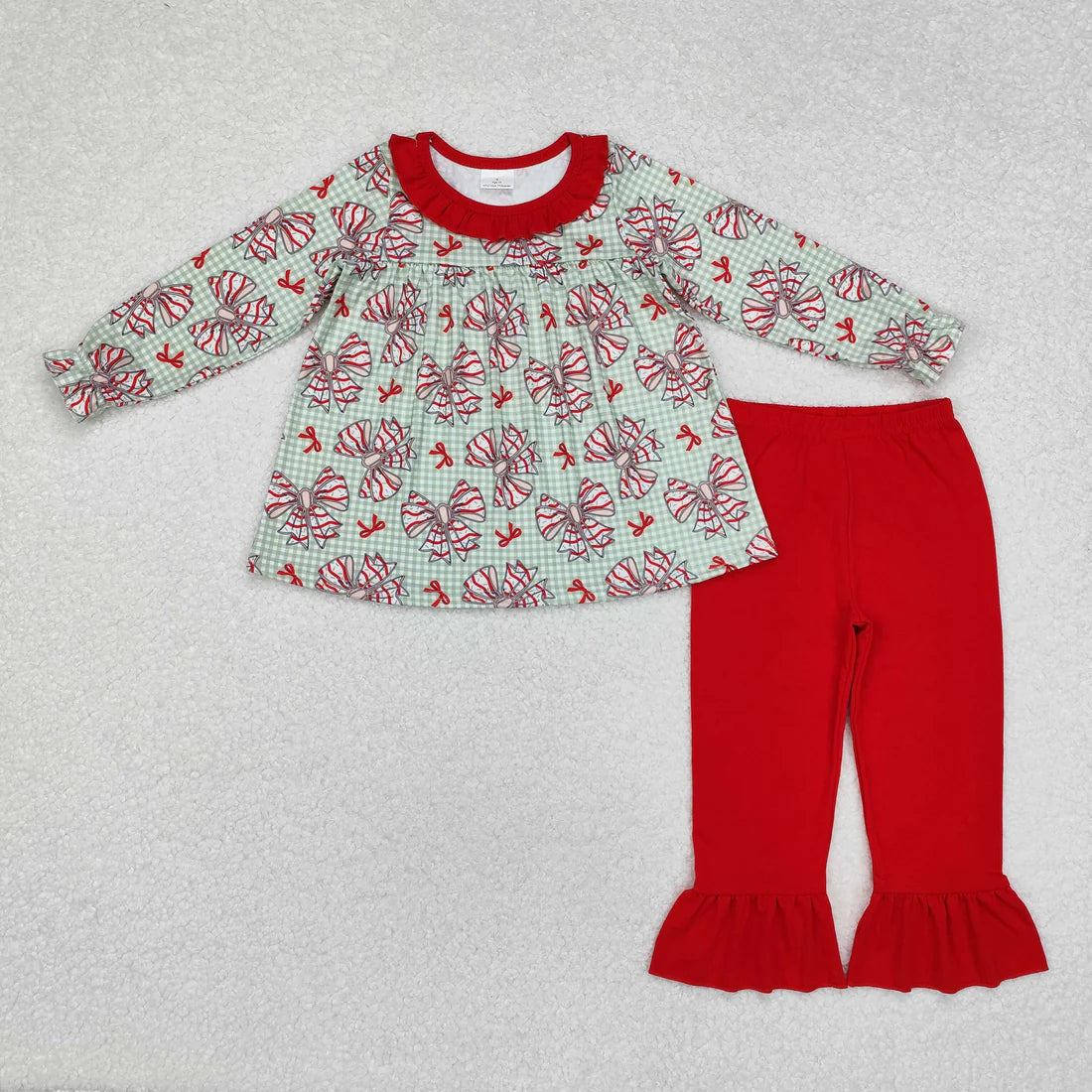 10.2 RTS Sibling Baby Girls Long Sleeves Gingerbread Santa Plaid Tunic Ruffle Pants Christmas Sets