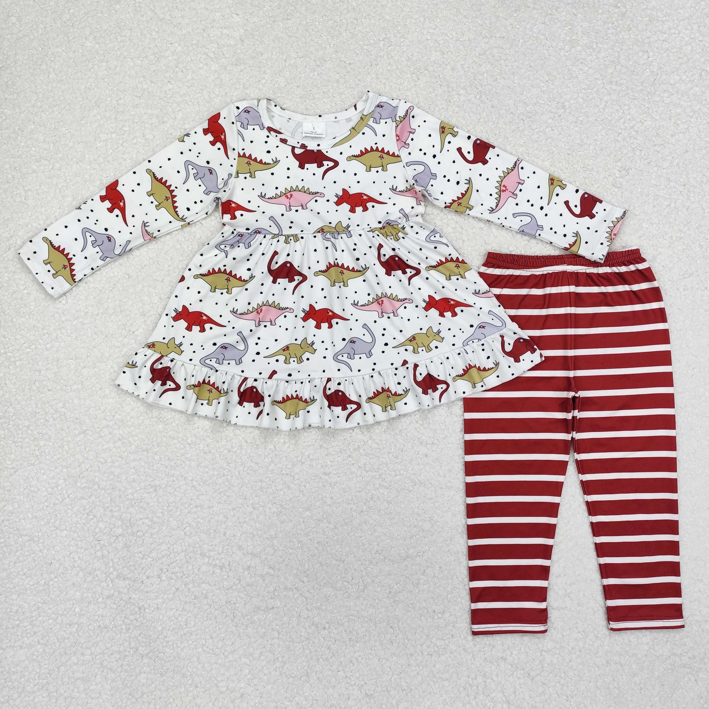 RTS GLP2073 Baby Girls Dinosaur Ruffle Tunic Top Legging Clothes Sets