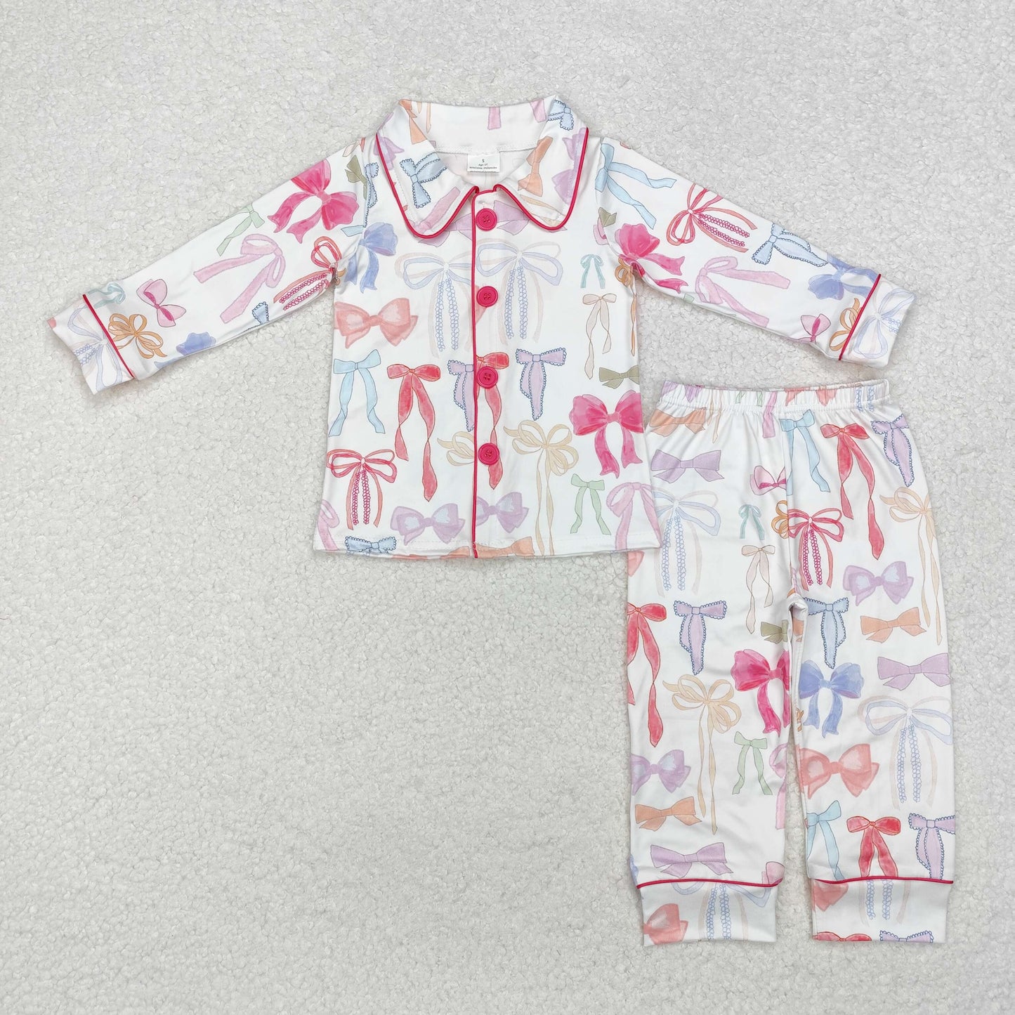 GLP2076 Baby Girls Colorful Bows Buttons Top Pants Pajamas Clothes Sets