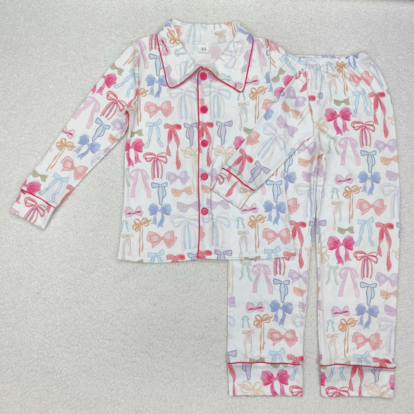 GLP2077 Colorful bow adult women button down pajamas