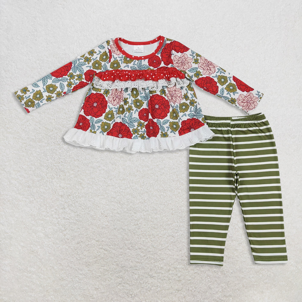 10.21 RTS Sibling Baby Girls Long Sleeves Colorful Floral Bows Plaid Tunic Ruffle Pants Sets