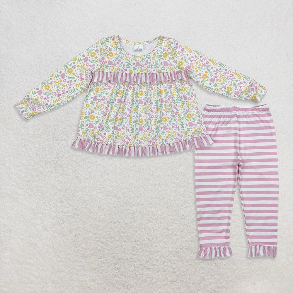 10.17 RTS Sibling Baby Girls Bows Flowers Tunic Leggings Pant Long Ruffle Sleeves Clothes Sets