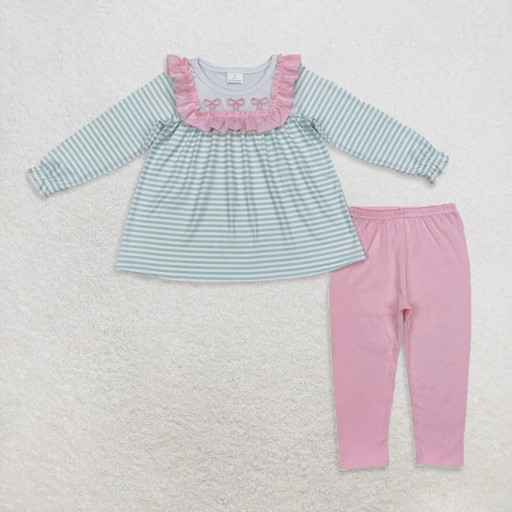 10.21 RTS Sibling Baby Girls Long Ruffle Sleeves Top Tunic Leggings Pant Clothes Sets