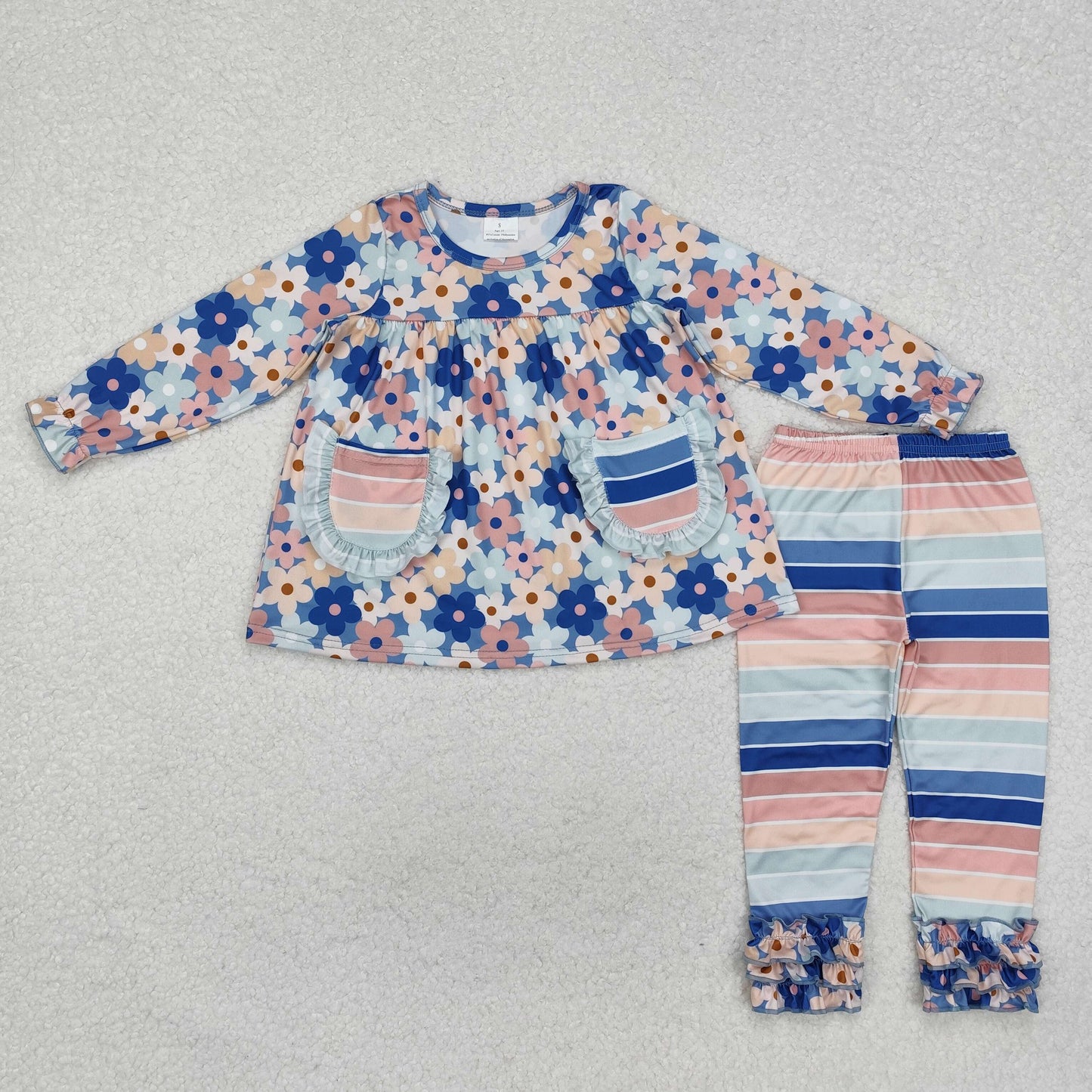 GLP2144 Colorful floral tunic stripe icing ruffle leggings girls clothes