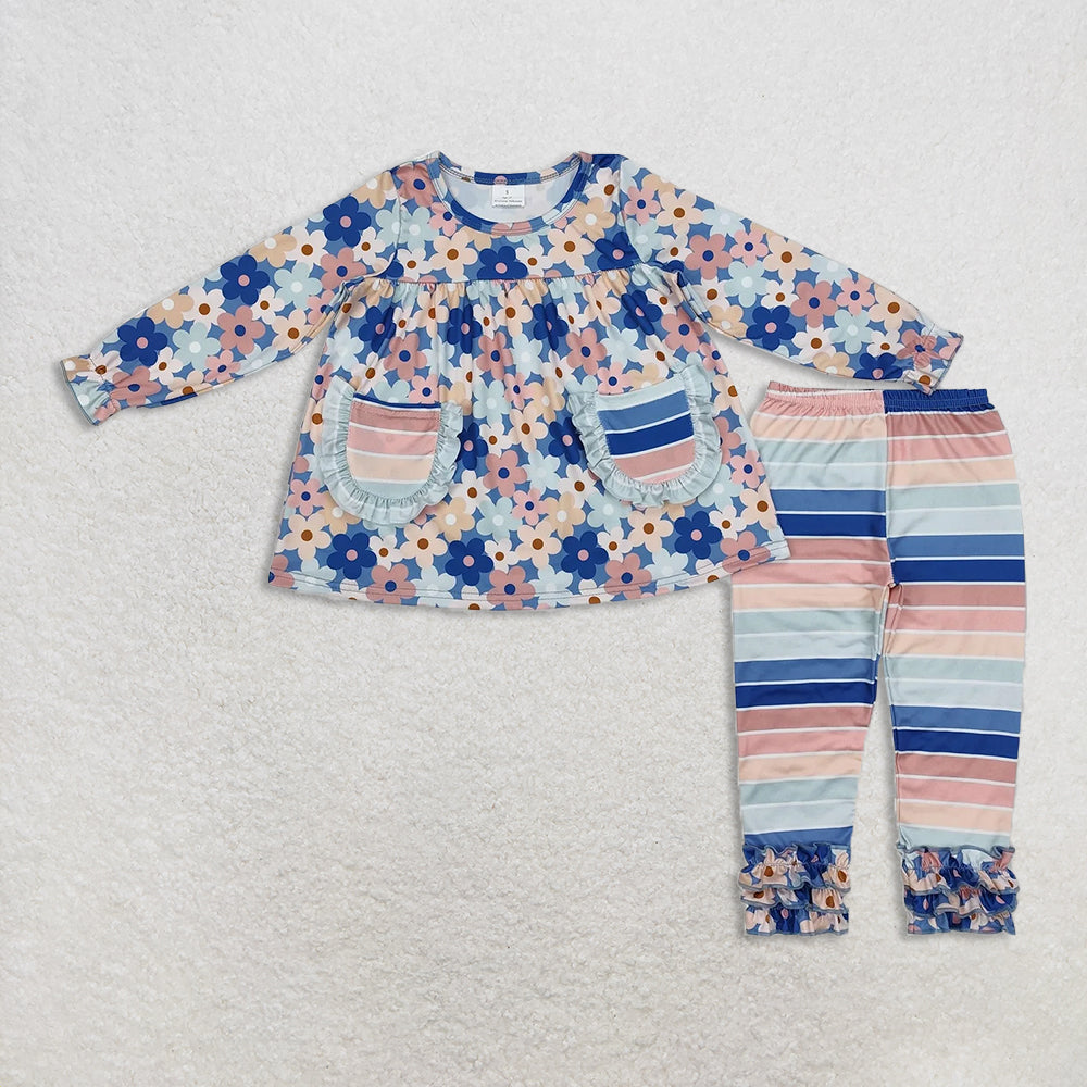 10.21 RTS Sibling Baby Girls Tunic Leggings Pant Long Ruffle Sleeves Clothes Sets