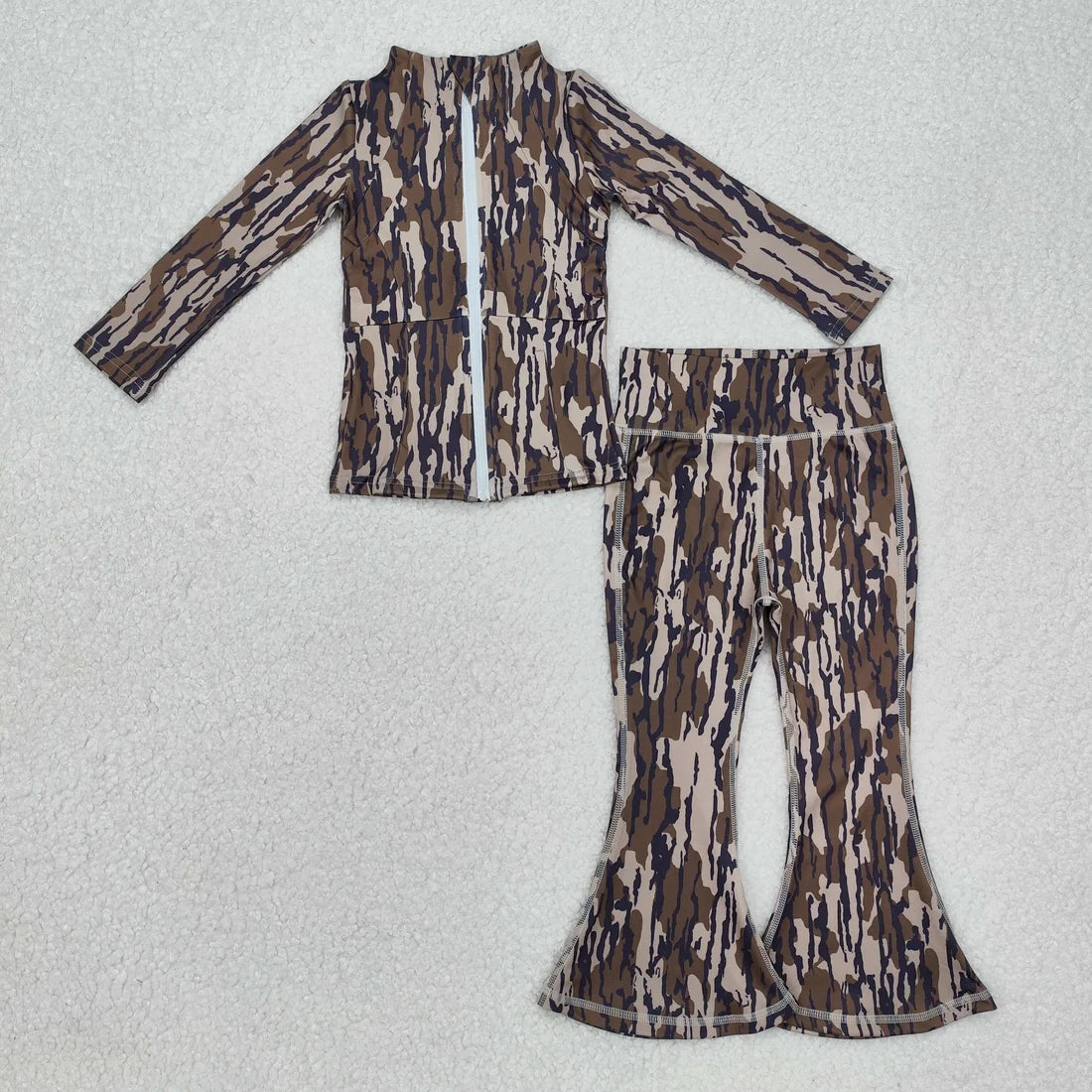 12.9 RTS Sibling Baby Girls Southern Olive Camo Zip Pockets Jackets Pants Yoga Active Clothes Sets