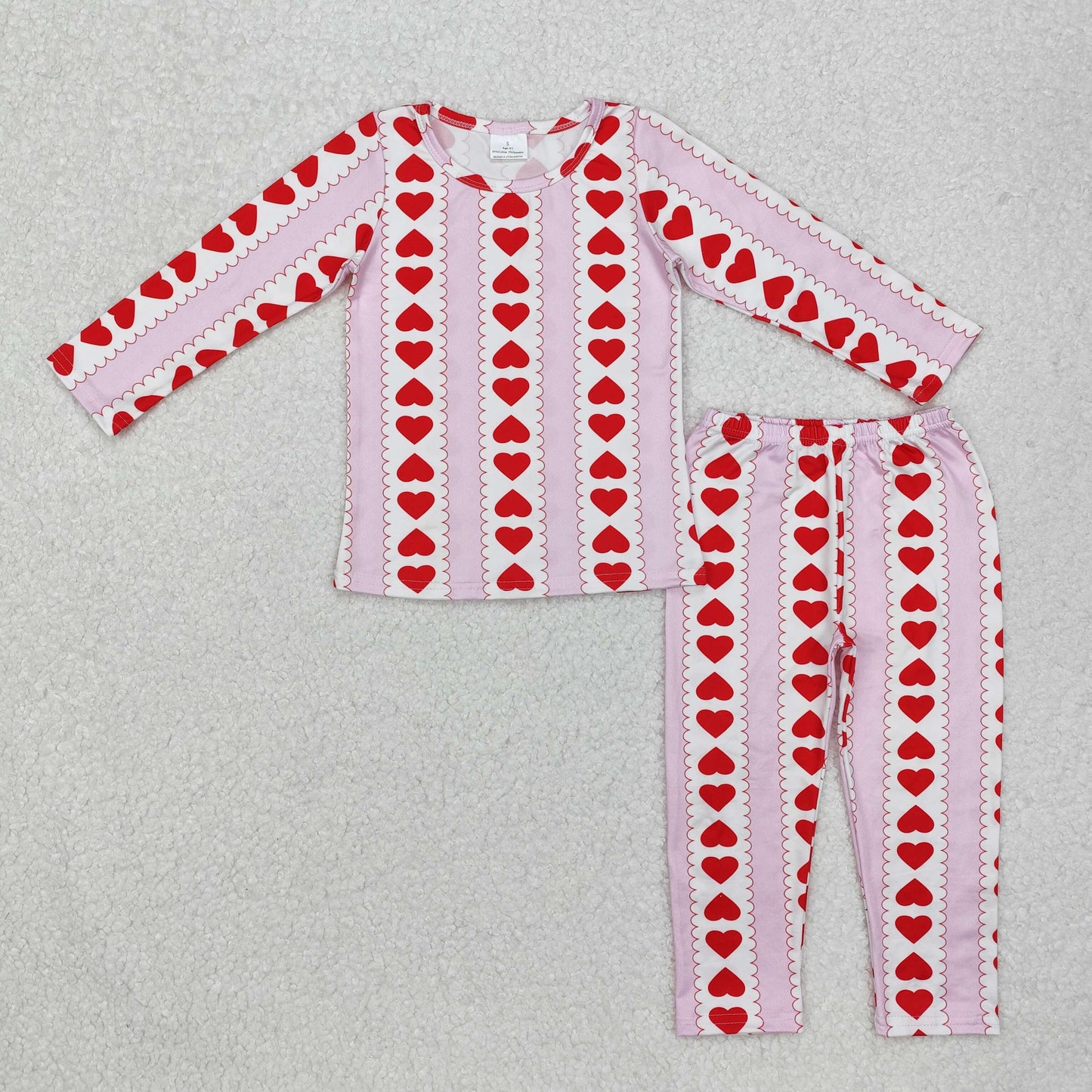 GLP2191White pink stripe heart kids girls valentine's day pajamas