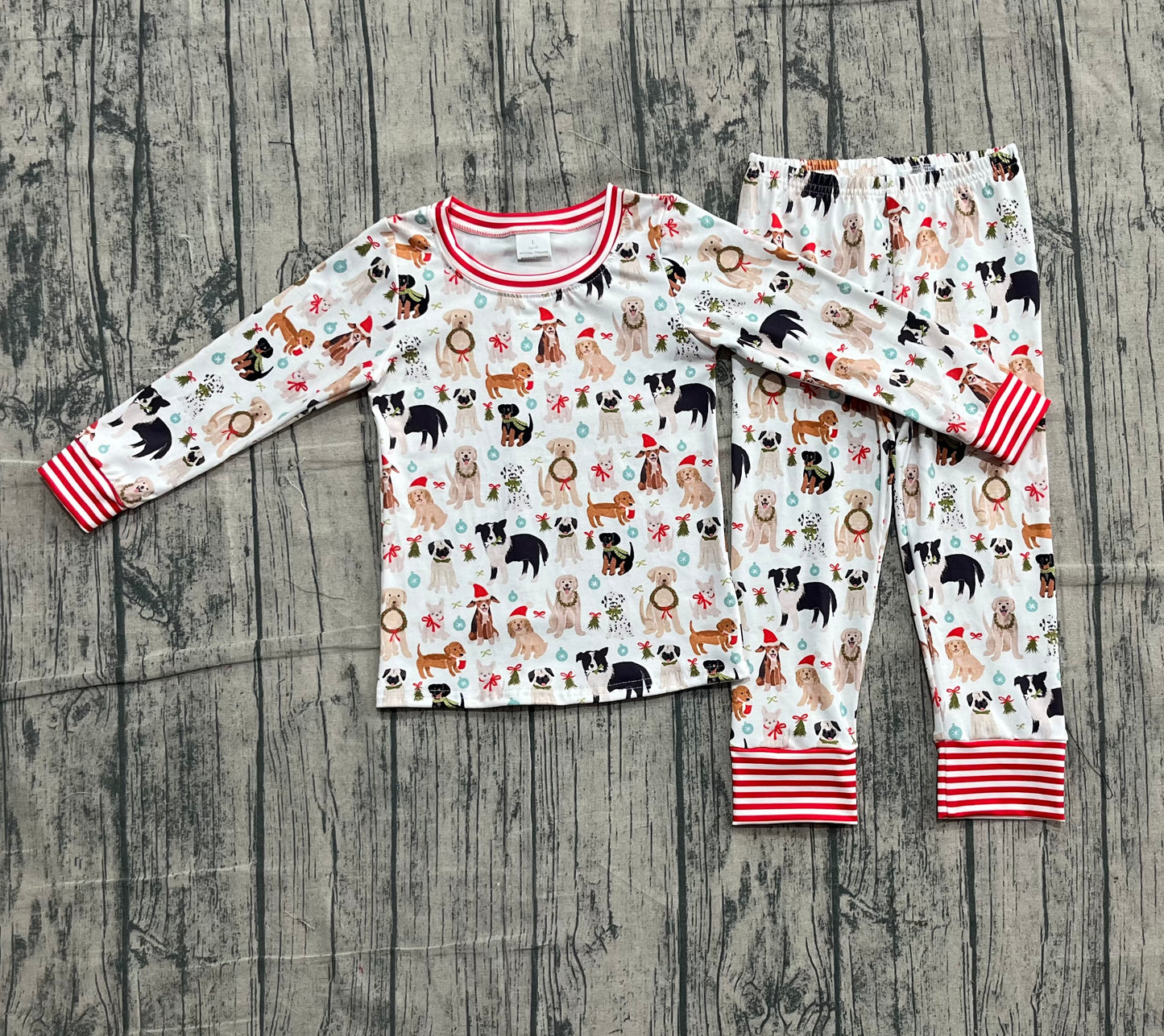 10.22 GLP2193 Sample No Moq Baby Girls Hats Dogs Holly Top Pants Christmas Pajamas Sets