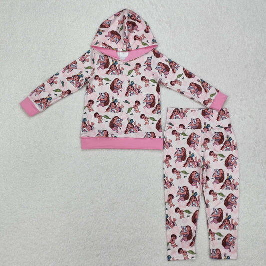 GLP2233Pink long sleeves pig princess kids girls hoodie set