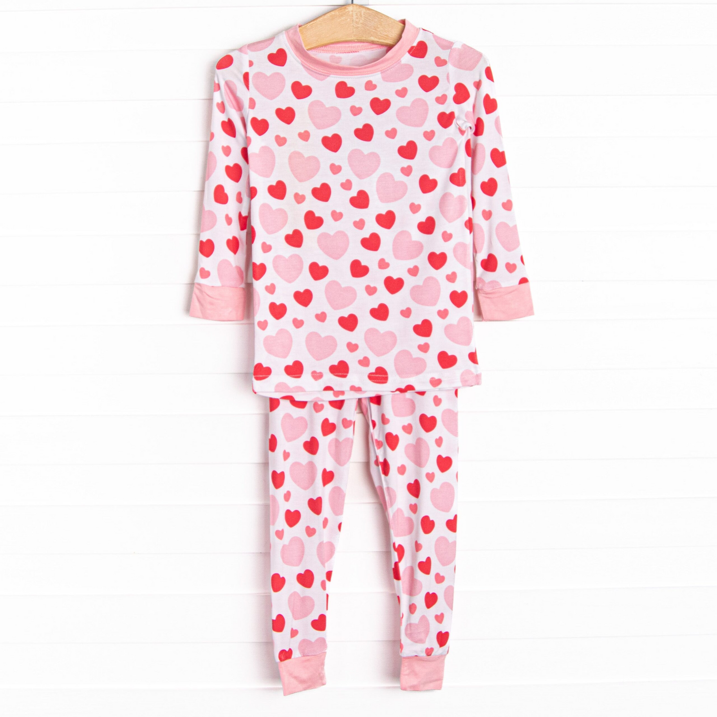 GLP2235 Baby Girls Valentines Pink Heart Top Pants Pajamas Clothes Sets Preorder