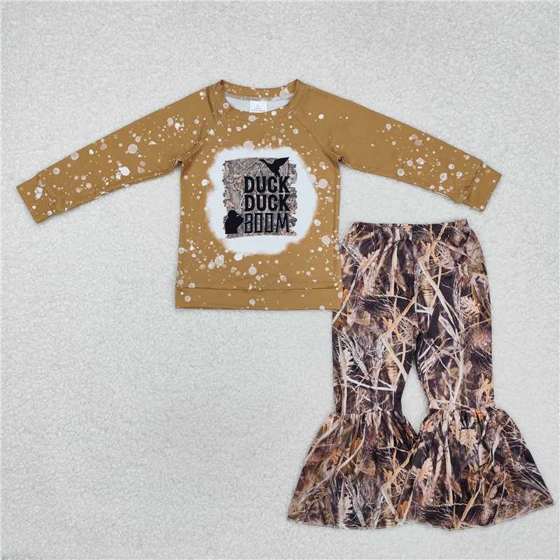 10.21 RTS Silbing Baby Girls Long Sleeve Top Bottomland Camo Bell Pants Clothes Sets