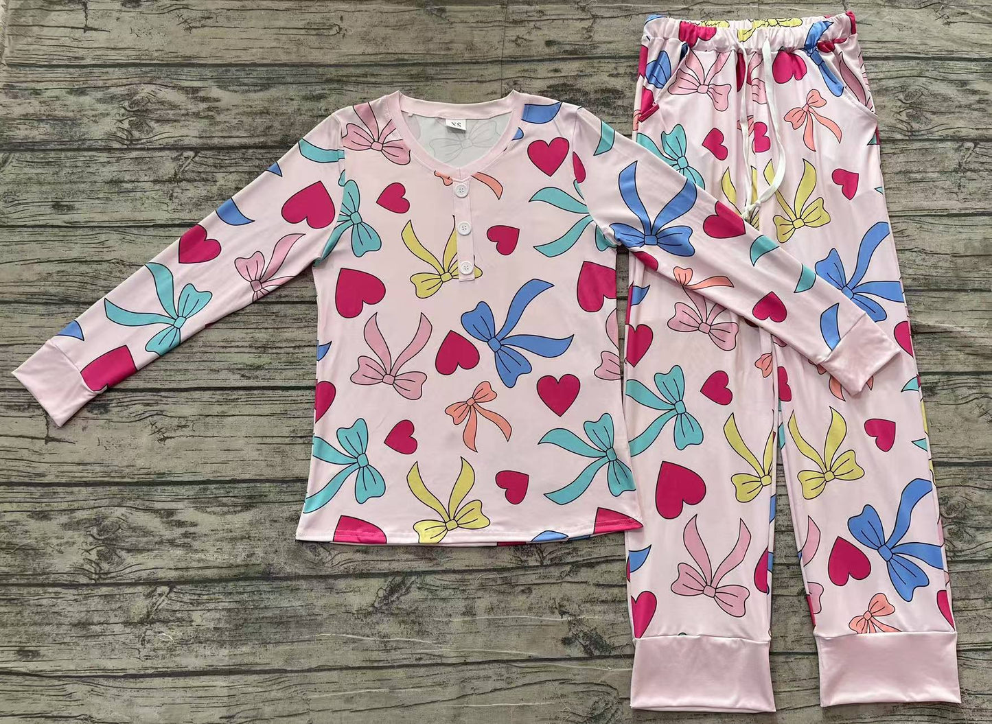 GLP2275Long sleeves bow heart adult Valentine's pajamas