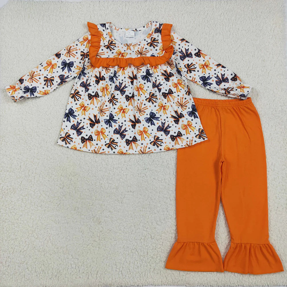 10.1 RTS Sibling Baby Girls Halloween Colorful Bows Rompers Outfits Sets