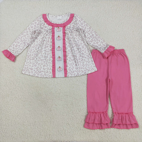 9.19 RTS Sibling Baby Girls Embroidery Turkey Pie Pumpkins Tunic Pants Thanksgiving Clothes Sets
