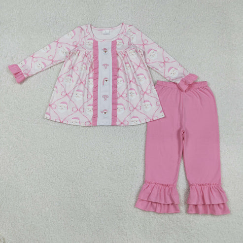 9.19 RTS Sibling Baby Girls Embroidery Santa Nativity Candy Cane Lights Tunic Pants Christmas Clothes Sets