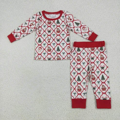 9.22 RTS Sibling Baby Kids Trees Bows Checked Christmas Pajamas Sets Zipper Footie Rompers Blankets