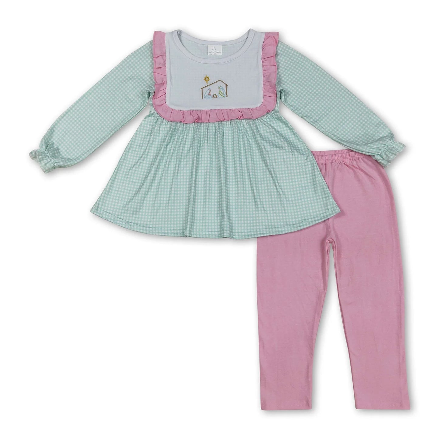 10.1 RTS Sibling Baby Girls Blue Christmas Nativity Jesus Rompers Outfits Sets