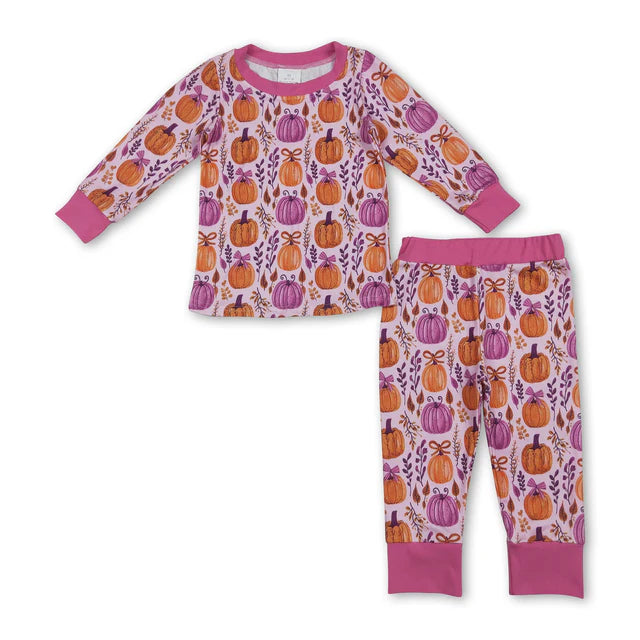 RTS Sibling Baby girls Halloween Pumpkin Pajamas with Long Sleeves and Pants