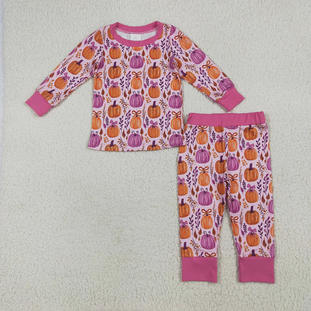 10.3 RTS Sibling Baby Girls Floral Pumpkins Rompers Pajamas Clothes Sets