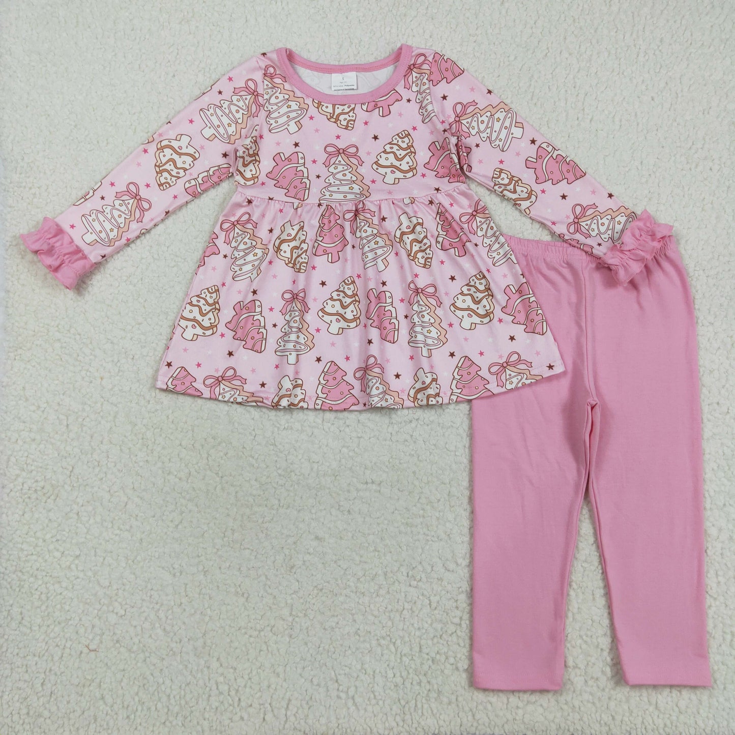 8.21 RTS NO MOQ (In stock)GLP2471 Baby Girls Winter Outfits Baby Girls Pink Christmas Trees Bows Tunic Legging Pant Clothes Set