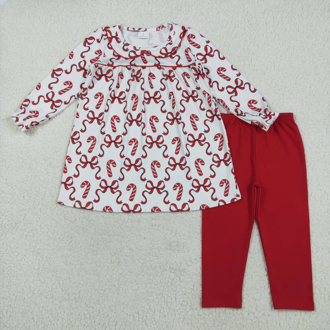 10.2 RTS Sibling Baby Girls Long Ruffle Sleeves Holly Santa Plaid Tunic Pants Christmas Set