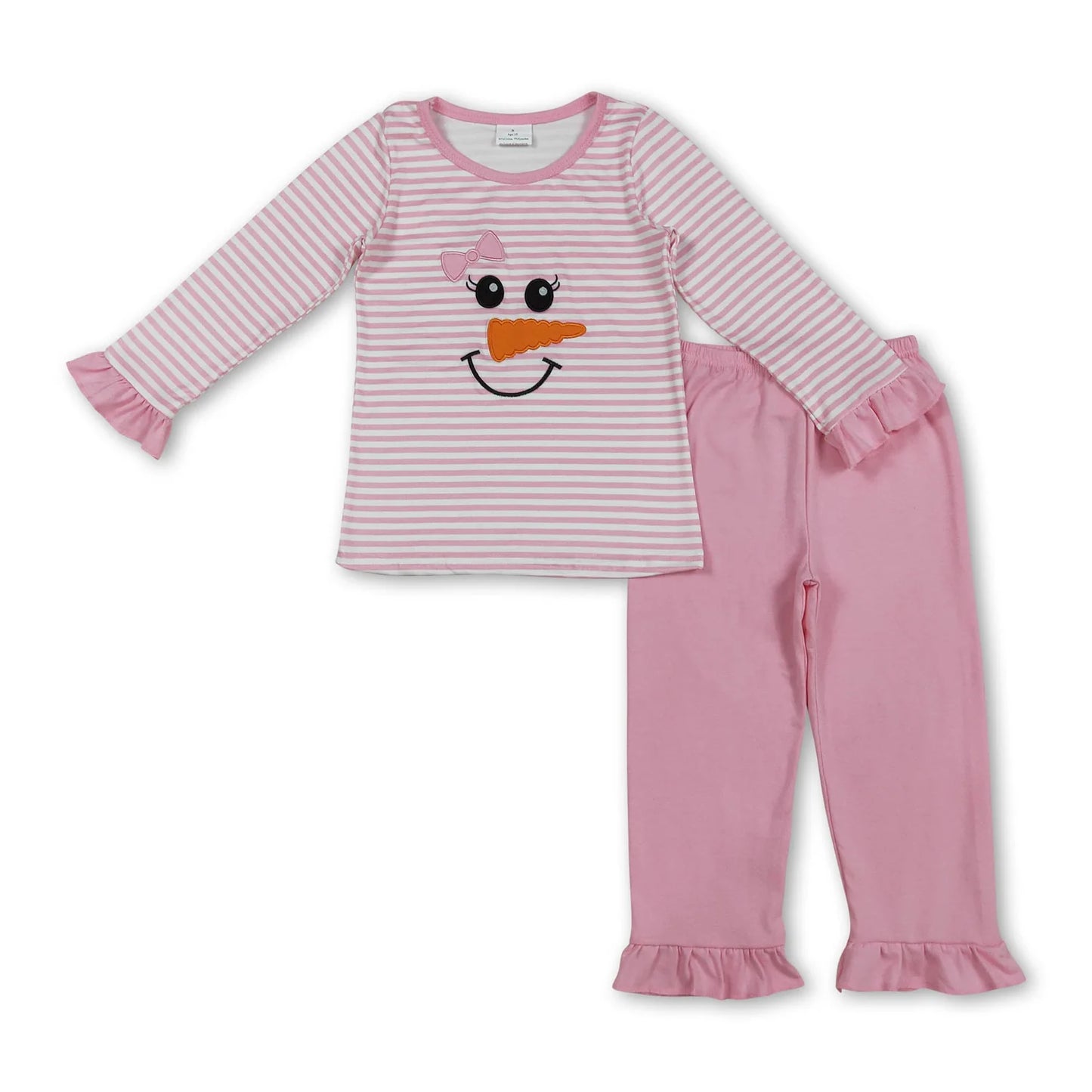 10.10 RTS Sibling Baby Boys Girls Embroidery Snowmen Stripe Top Pants Christmas Clothes Sets