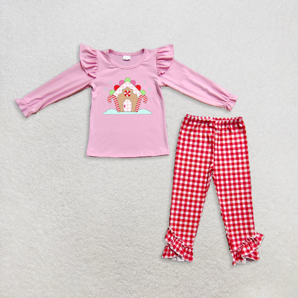 RTS Sibling Baby Winter Outfits Christmas Candy Cane House Top Plaid Pants Set Holiday Matching Family Outfit