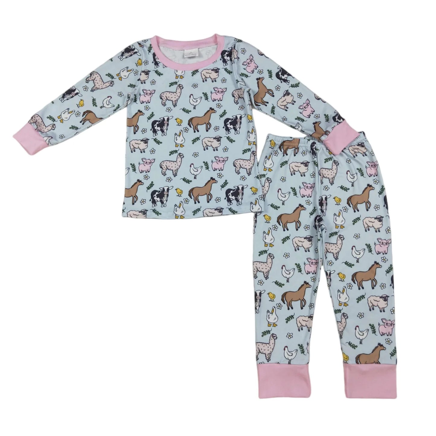 12.15 RST Sibling Baby Girls Cows Chicks Top Pants Farm Pajamas Sets