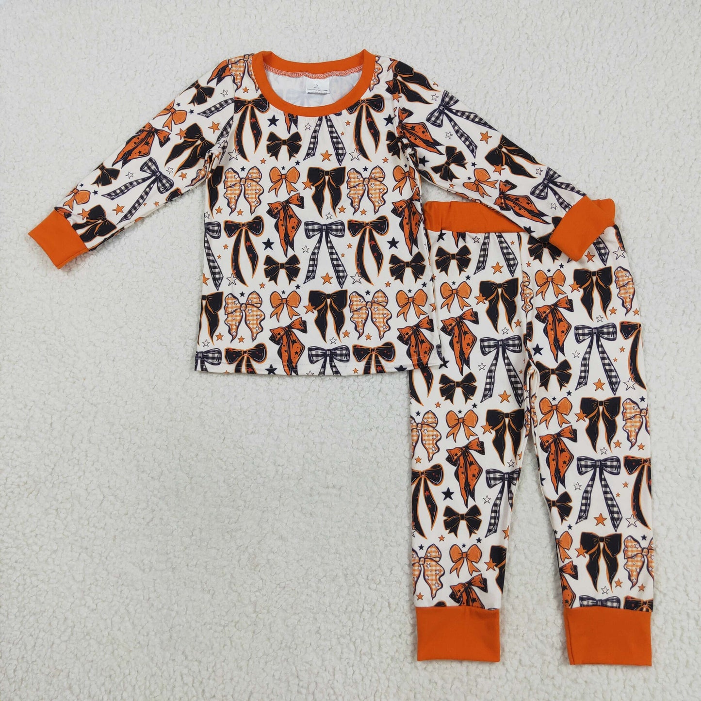 8.23 RTS NO MOQ (In stock)GLP2573 Baby Girls Winter Outfits Baby Girls Colorful Bows Stars Plaid Top Pant Halloween Pajamas Set