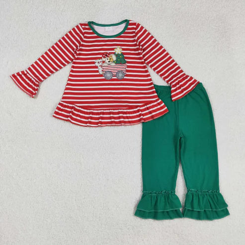 9.19 RTS Sibling Baby Boys Girls Embroidery Trucks Santa Milks Top Pants Christmas Clothes Sets