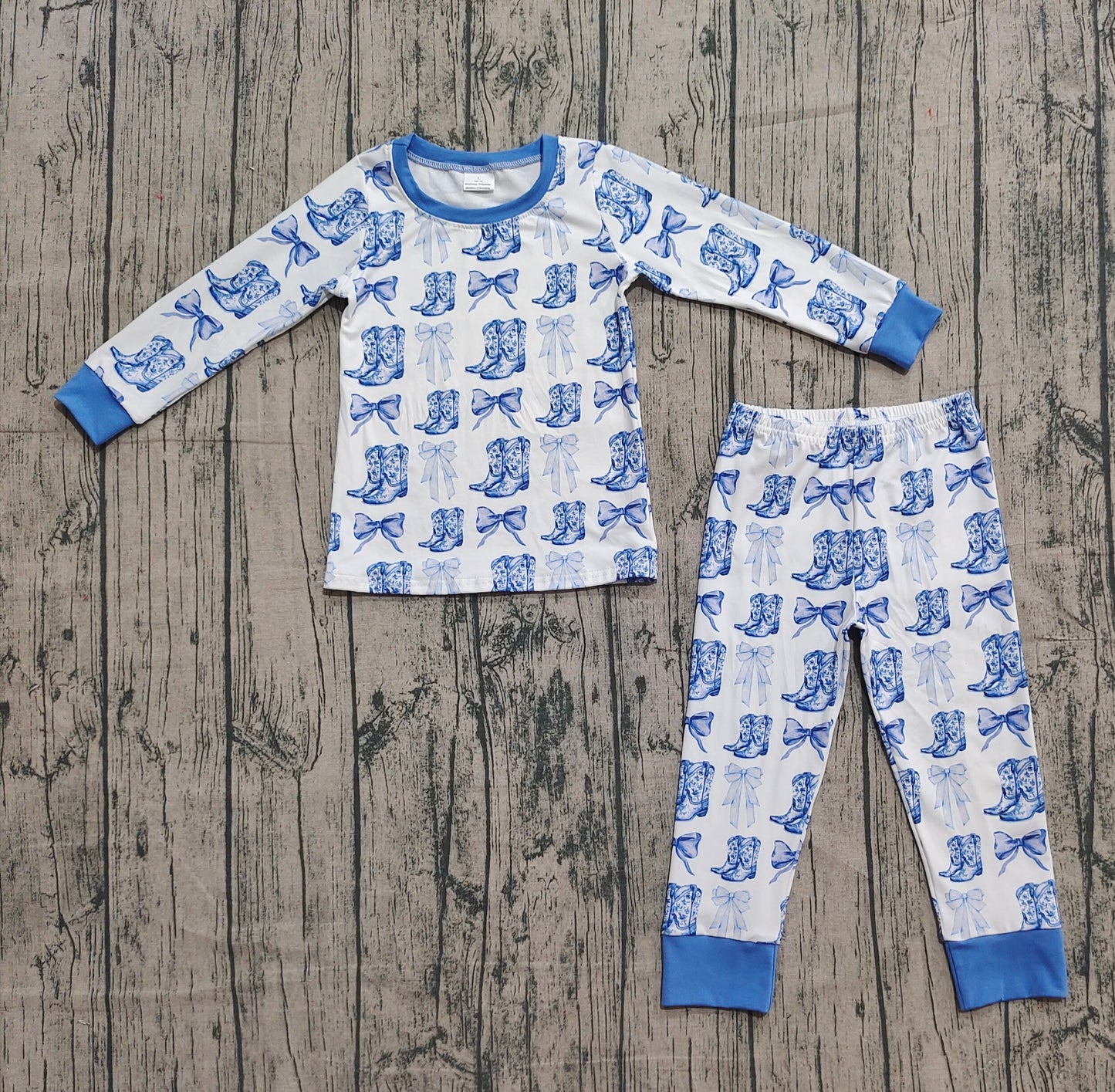 9.15 GLP2583 Sample No Moq Fast Coming Baby Girls Long Sleeves Bows Boots Plaid Top Pant Pajamas Set