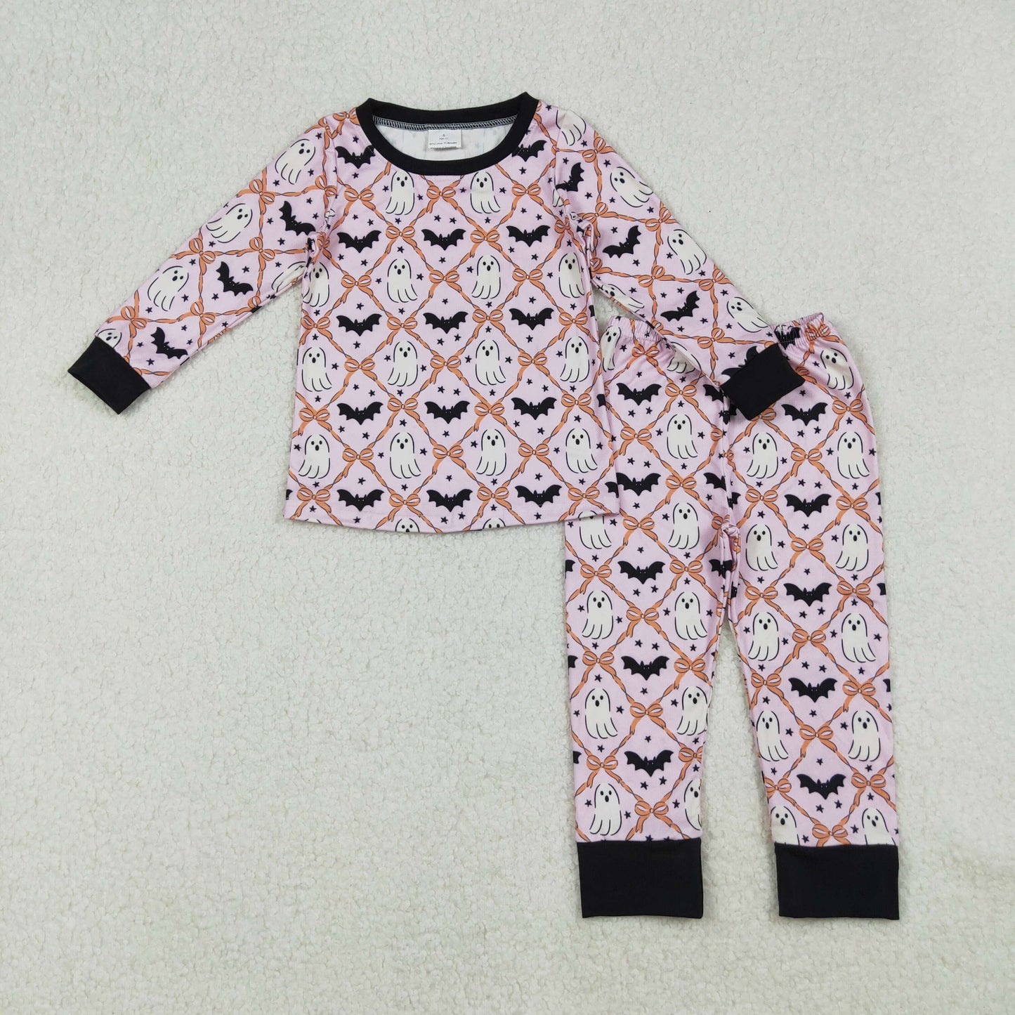 RTS Sibling Baby Girls Winter Outfits Baby Girls Long Sleeve Ghost Bat Bow Halloween Pajamas Dress Cutealloween Costume for Kids