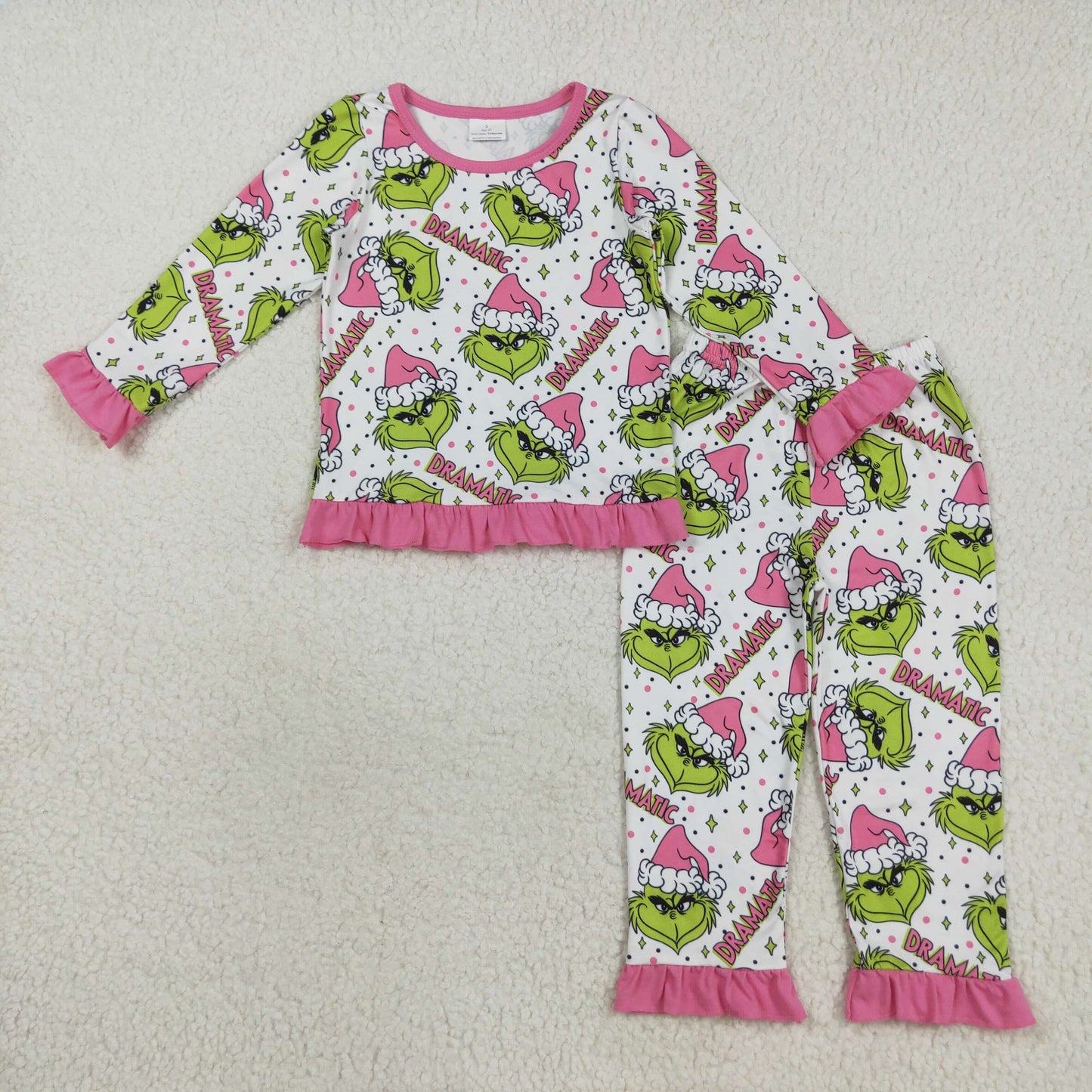 RTS NO MOQ (In stock)GLP2645 Baby Girls Winter Outfits Baby Girls Green Face Stars Plaid Top Pant Christmas Pajamas Set
