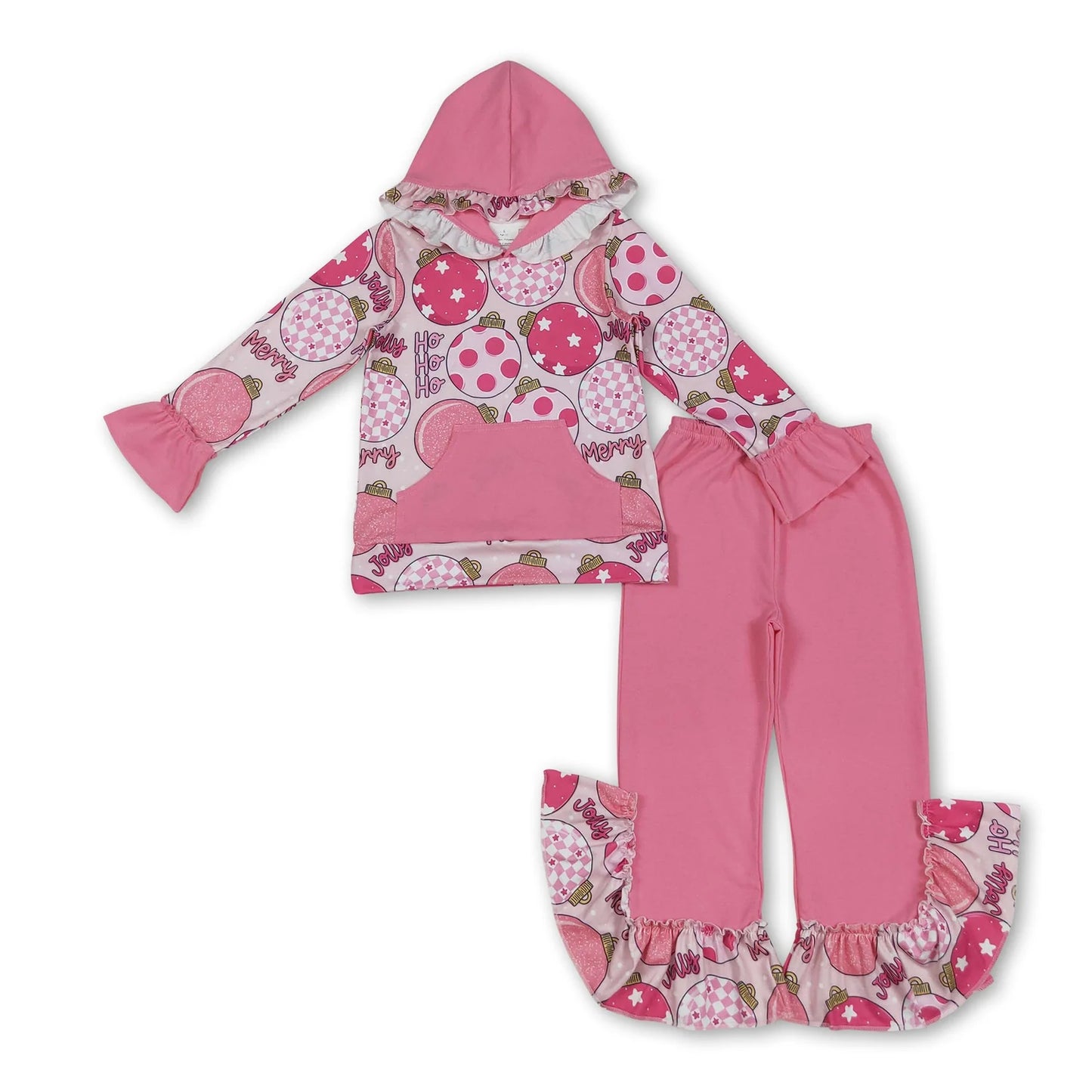 10.13 RTS Sibling Baby Girls Pink Lights Grin Plaid Pocket Hoodies Ruffle Bell Pants Christmas Clothes Sets