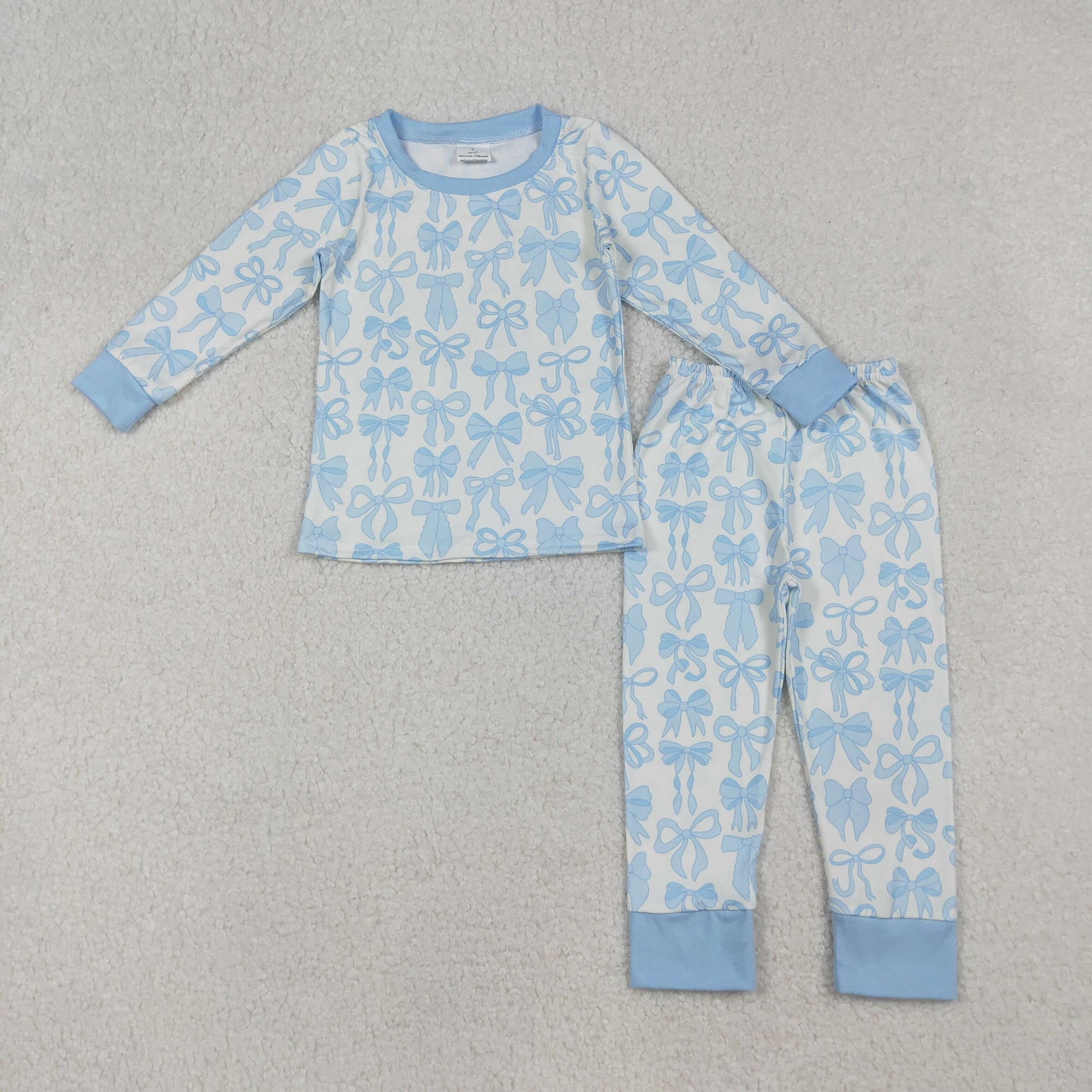 RTS NO MOQ (In stock)GLP2724 Baby Girls Winter Outfits Light Blue Long Sleeve Pajamas for Girls Kids Girls