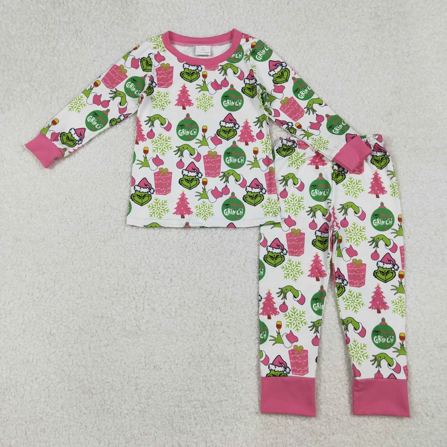 RTS NO MOQ (In stock)GLP2733 Baby Girls Winter Outfits Green Face Gifts Top Pants Christmas Pajamas Sets