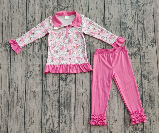 9.24 GLP2750 XS-3XL Sample No Moq Baby Girls Santa Letter Milks Zipper Pullover Pockets Leggings Christmas Set