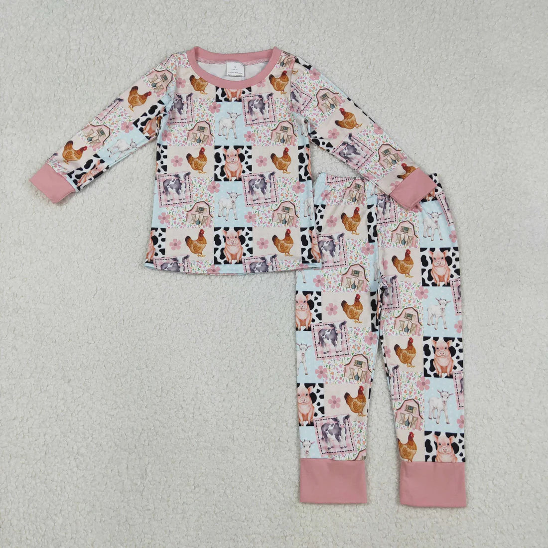 12.6 RTS Sibling Baby Girls Cows Chicks Top Pants Farm Pajamas Sets