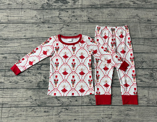 9.16 GLP2808 Sample No Moq Fast Coming Baby Girls Red Bows Soldiers Plaid Top Pant Christmas Pajamas Sets