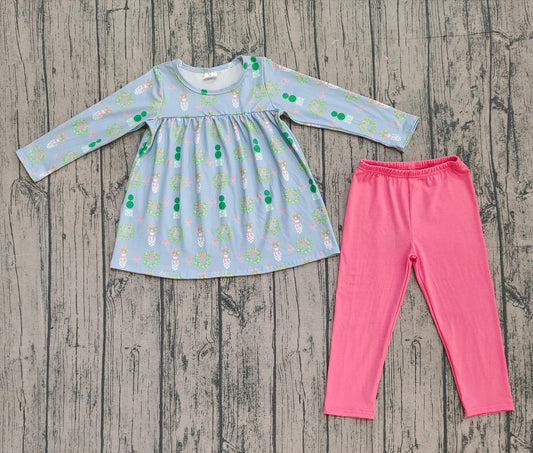 9.26 GLP2868 Sample No Moq Baby Girls Bows Flowers Tunic Leggings Pant Clothes Sets